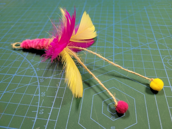 Dual Colour Handmade feather hemp and pompon refill toy for frenzy & da bird type wand teasers - PURRFECT HUNT