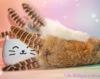 Real Rabbit Fur Cat Kicker Toy Catnip/No Catnip, Feather, Cotton Tail, or No tail