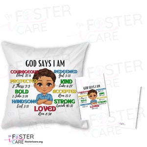 God Says I Am Affirmation Pillow & Notebook Set Empowering Decor and Inspiration for Little Boys image 2