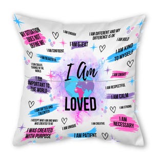 I Am Loved Pillow, Decorative Throw Pillow, Square Heart Pillow, Love Printed Pillow, Modern Couch Pillow, Love Saying Pillow