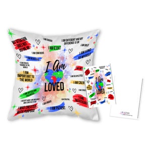 Juego de cuaderno y almohada de afirmación para niños, Alegría radiante, Soy amado, Afirmaciones positivas, Aumento de la autoestima, Colores vibrantes, Regalos para niños