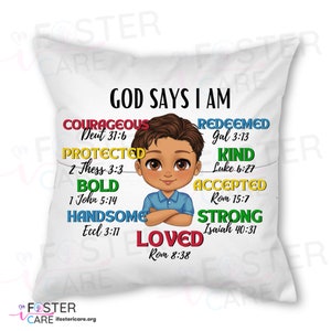 God Says I Am Affirmation Pillow & Notebook Set Empowering Decor and Inspiration for Little Boys image 1