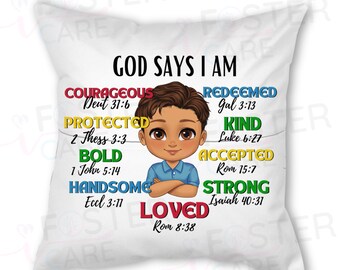 God Says I Am Affirmation Pillow & Notebook Set - Empowering Decor and Inspiration for Little Boys