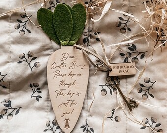 Personalised Easter Bunny magic Key| Carrot | House Key | Wooden Label | UK