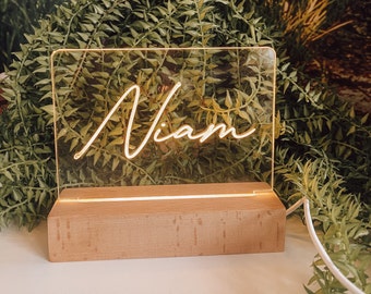 Personalised Name Children’s Night Light - Nursery Lamp - Custom Baby Gift - name SIGNATURE STANDARD RECTANGLE BASEwhite light
