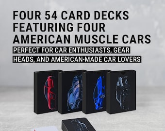 Muscle Car Themed Playing Cards with Organizer Box, Storage Box | Plastic Face Cards, Card Organizer | Stylish, Durable, Waterproof