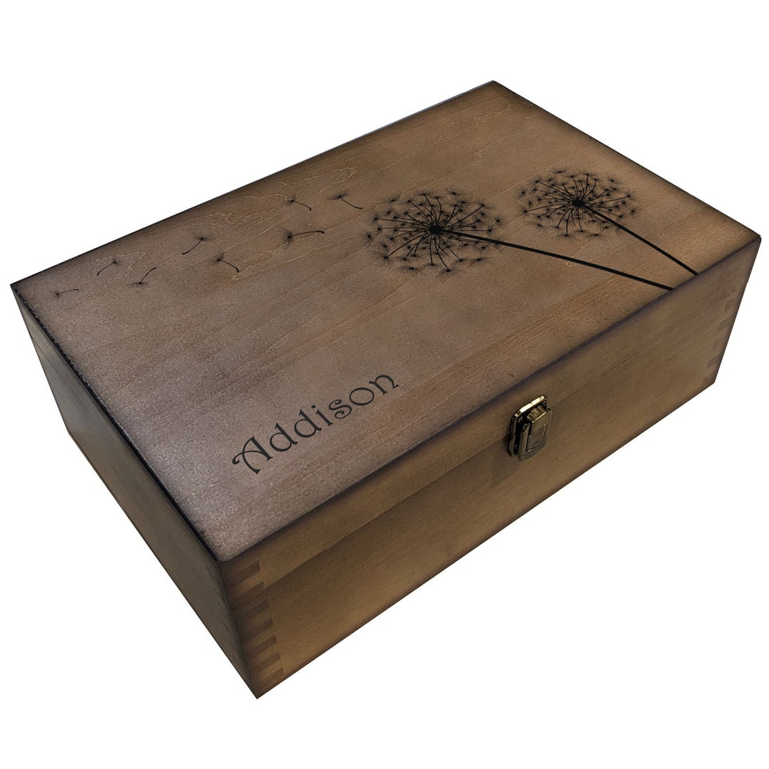 Personalized Dandelion Memory Box Large Decorative Wooden Dandelion Keepsake Box for Memories