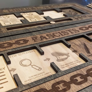 Personalized Secret Hitler Game Board Upgrade - 5-6, 7-8, 9-10 Players | Custom Secret Hitler Board Game & Pieces, Hand Crafted/Stained Wood