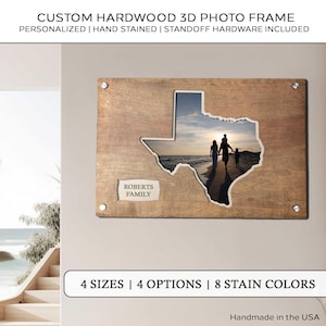 Gepersonaliseerde fotokaart van Texas | Grote houten fotokaart van Texas | Reiskaart staat Texas | Cadeau 3D-fotokaart | Kaart van Texas