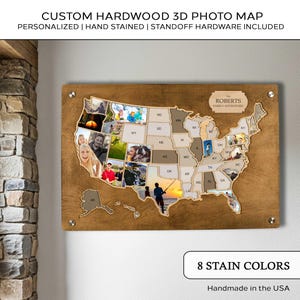 Personalized Photo Map USA | Custom 3D Wood Picture Frame Travel Map 50 States America Photo Collage Hand-Crafted Memory Photo Frame Gift