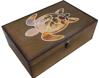 Sea Turtle Keepsake Box | Decorative Large Wooden Memory Box | Gift Box | Wedding Gift, Anniversary Gift, Birthday Gift, Wooden Art Box