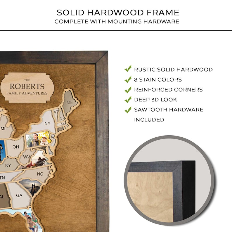 Us Map Frame Personalized Photo Map USA With Hardwood Frame | Custom 3D Hardwood ...