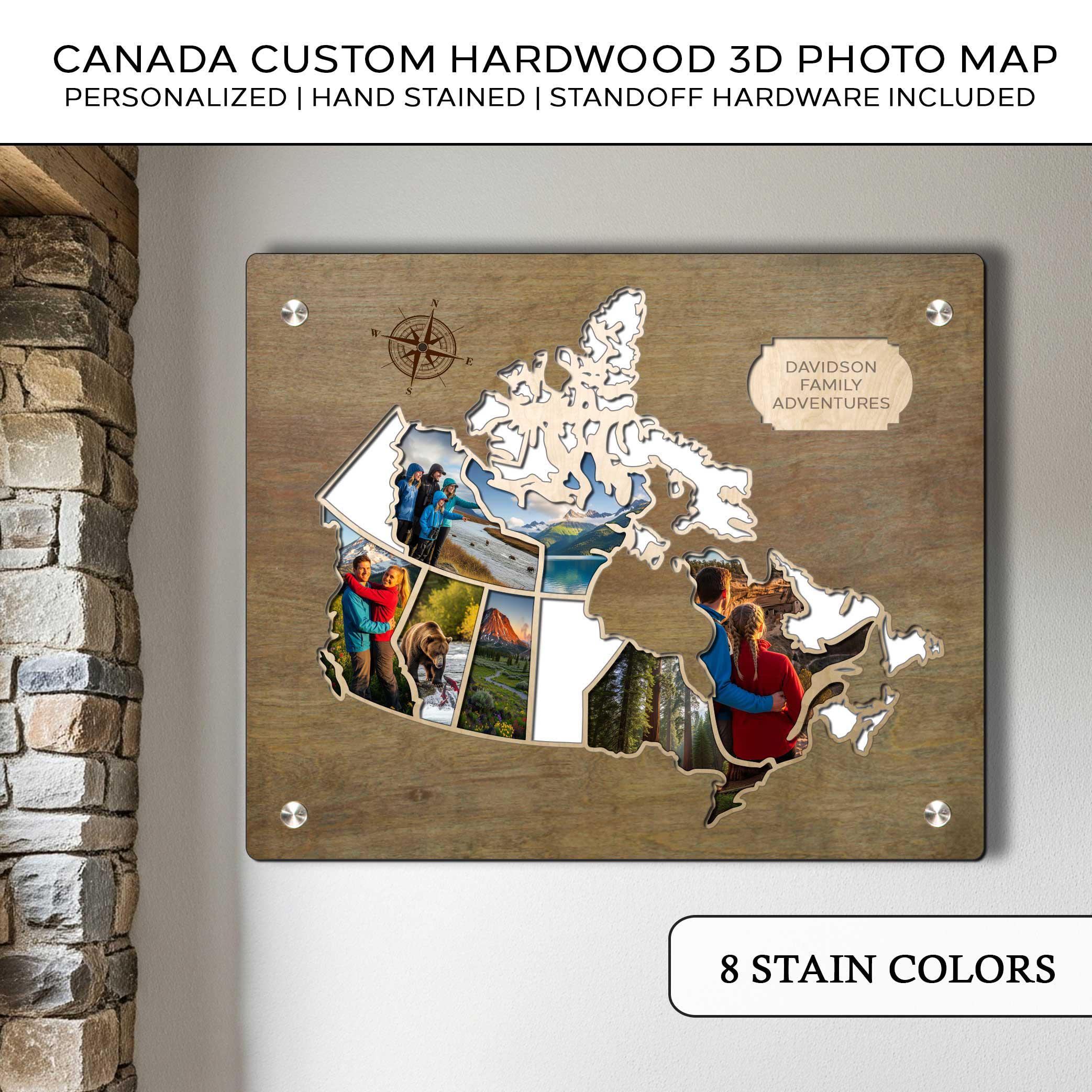 Personalized Photo Map Canada | Custom 3D Hardwood Picture Frame Travel ...