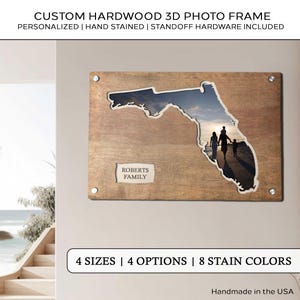 Gepersonaliseerde fotokaart Florida | Grote houten fotokaart Florida | Reiskaart staat Florida | Cadeau 3D-fotokaart | Fotokaart Florida