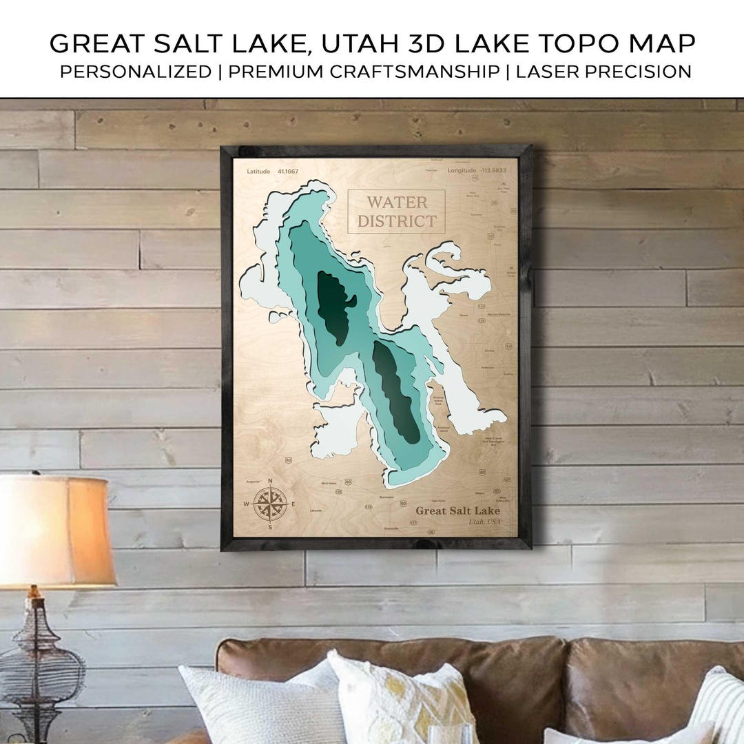 Great Salt Lake, Utah 3D Lake Map Personalized Wood Cust…