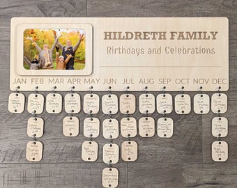 Personalized Family Birthday Calendar with Picture Frame - Personalized Family Event Calendar - Family Event Calendar - Tiles & Snap Rings