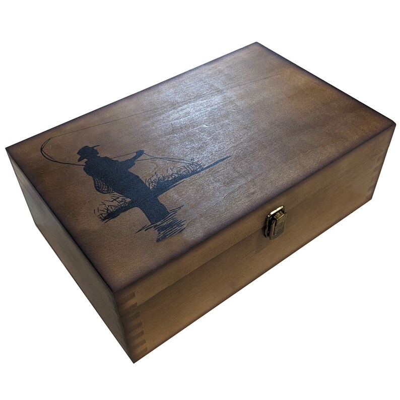 Fishing Keepsake Box Large Wooden Decorative Memory Box Gift Box