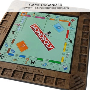 Personalisierter Spielbrett-Organizer-Rahmen, kompatibel mit Monopoly Brettspielen und Monopoly Spielfiguren | Ökonomische Themed Spielveranstalter Runde