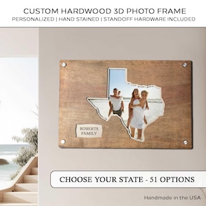 Personalized State Picture Frame, Custom State Photo Frame | Large 3D Wooden State Travel Gift, State Picture Map | Choose Your State