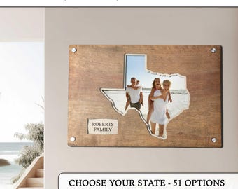 Personalized State Picture Frame, Custom State Photo Frame | Large 3D Wooden State Travel Gift, State Picture Map | Choose Your State
