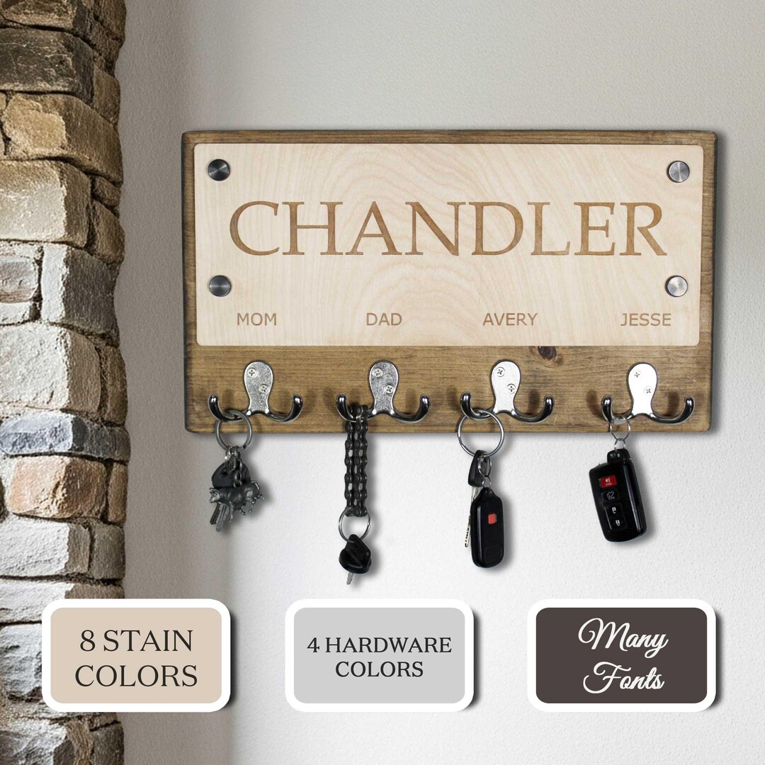 Personalized Key Rack, Key Hooks, Custom Wall Mount Key Hanger, Key ...
