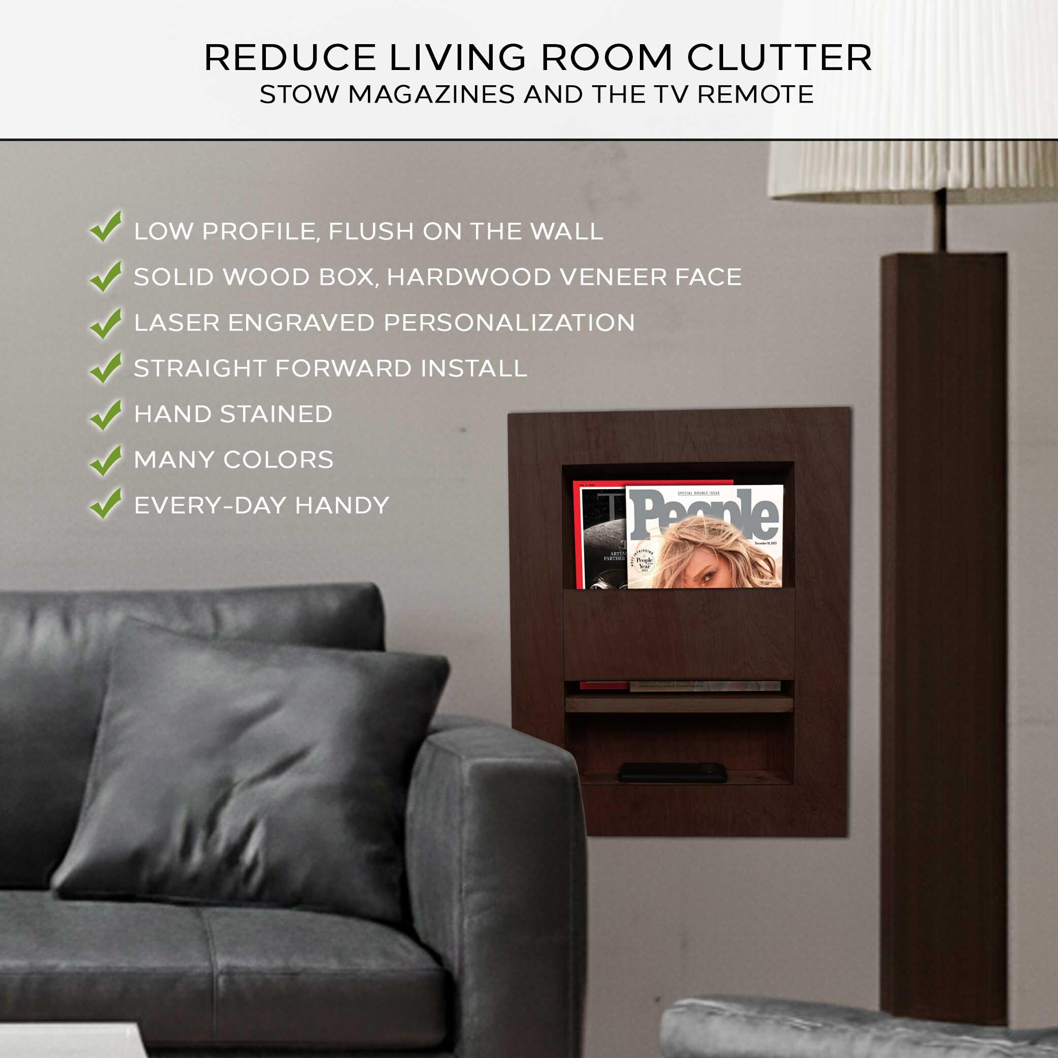 Recessed It Rack Recessed Magazine Rack Personalized | Custom in Wall Magazine Rack With ...