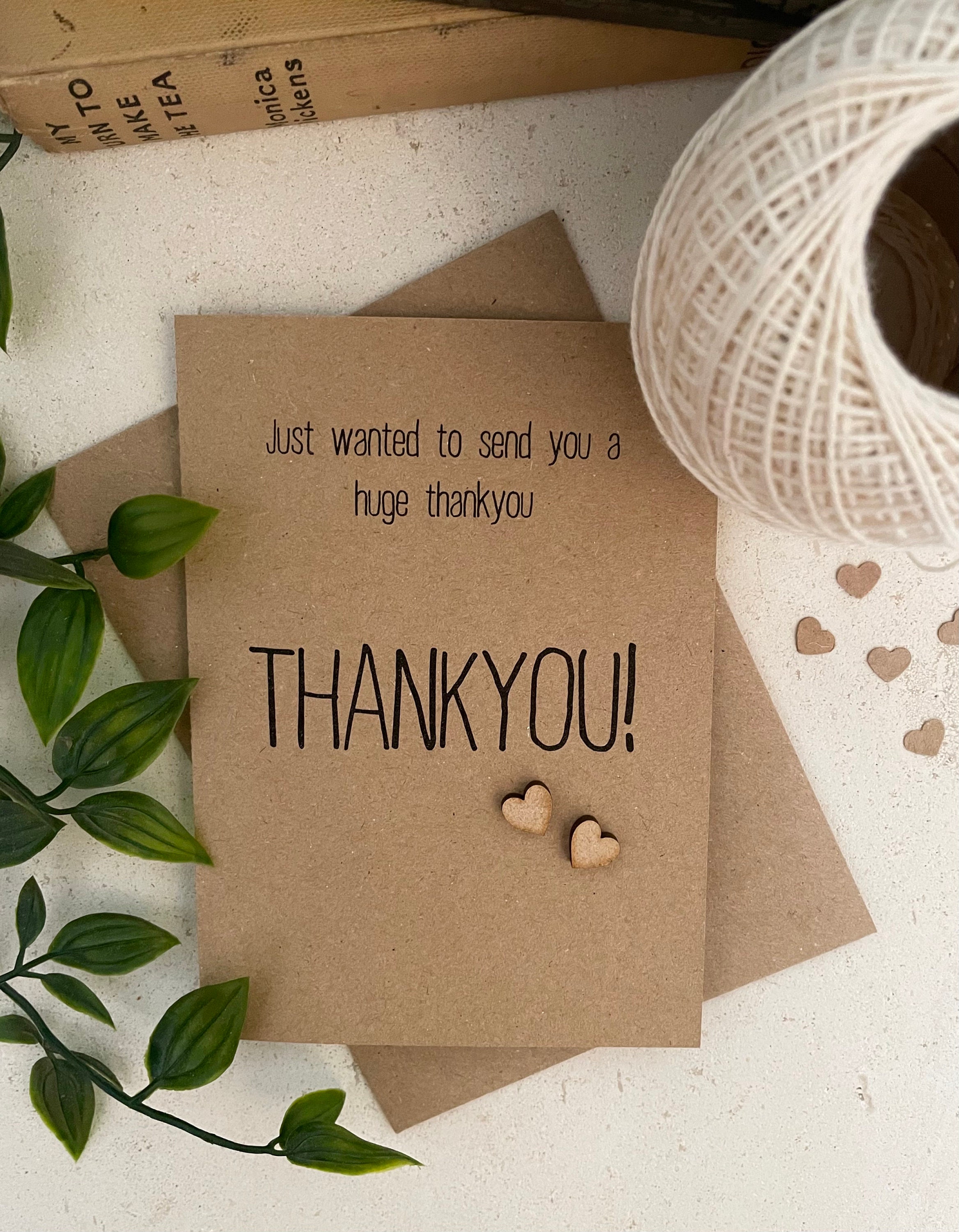Rustic Thankyou Card Handmade Recycled Kraft Etsy New Zealand