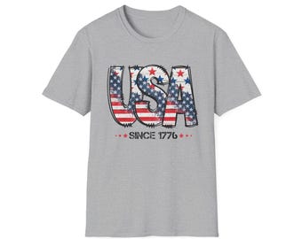 USA Flagge Typografie T-Shirt | Vaterländische Sterne Streifen Seit 1776
