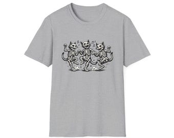 Tanzendes Skeleton Katzen T-Shirt | Halloween Katzen Skelette, tanzende Kitty Design