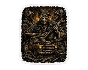Skeleton Mechanic with Vintage Truck  Shape Magnets | Car Garage Decal