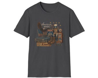 American Made Route 66 Uncle Sam Vintage Car T-Shirt | Patriotic USA