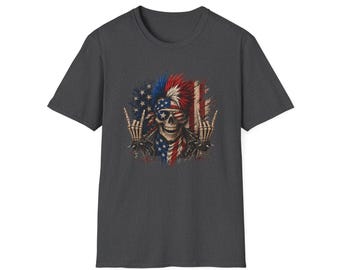 American Flag Skull Chief T-Shirt | Patriotic Native Headdress Graphic