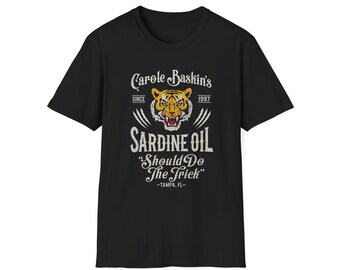 Carole Baskin Tiger Illustration T-Shirt | Sardinenöl soll den Trick Tigerkönig Joe Exotic Einhalt gebieten