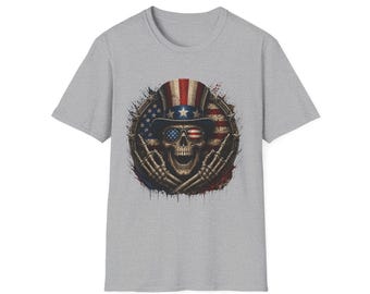 American Flag Skull T-Shirt | Patriotic Skull with Uncle Sam Hat