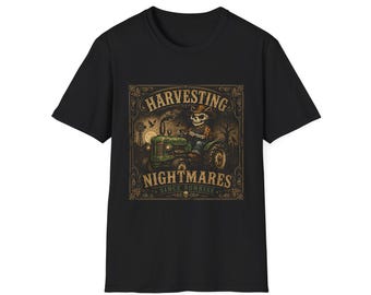 Albträume seit Sonnenaufgang ernten Shirt | Skeleton Cat Farmer Traktor Tee | Gothic Bauernhof Halloween T-Shirt