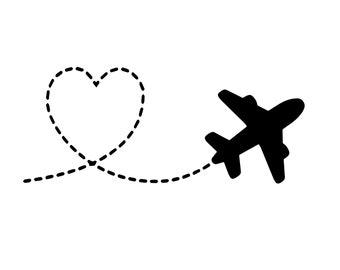 May include: A black airplane flying in a dashed line path that forms a heart shape.
