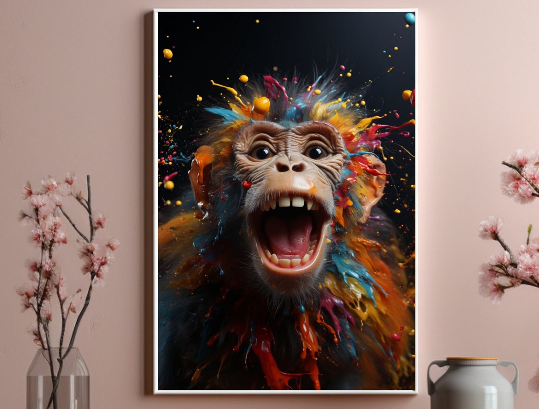 Rainbow Monkey Abstract Gallery Art Canvas Wall Digital Print, Monkey