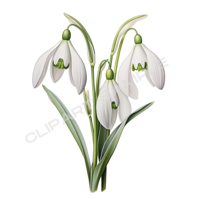 Birth Month January Watercolor Carnation and Snowdrop Flowers Clipart