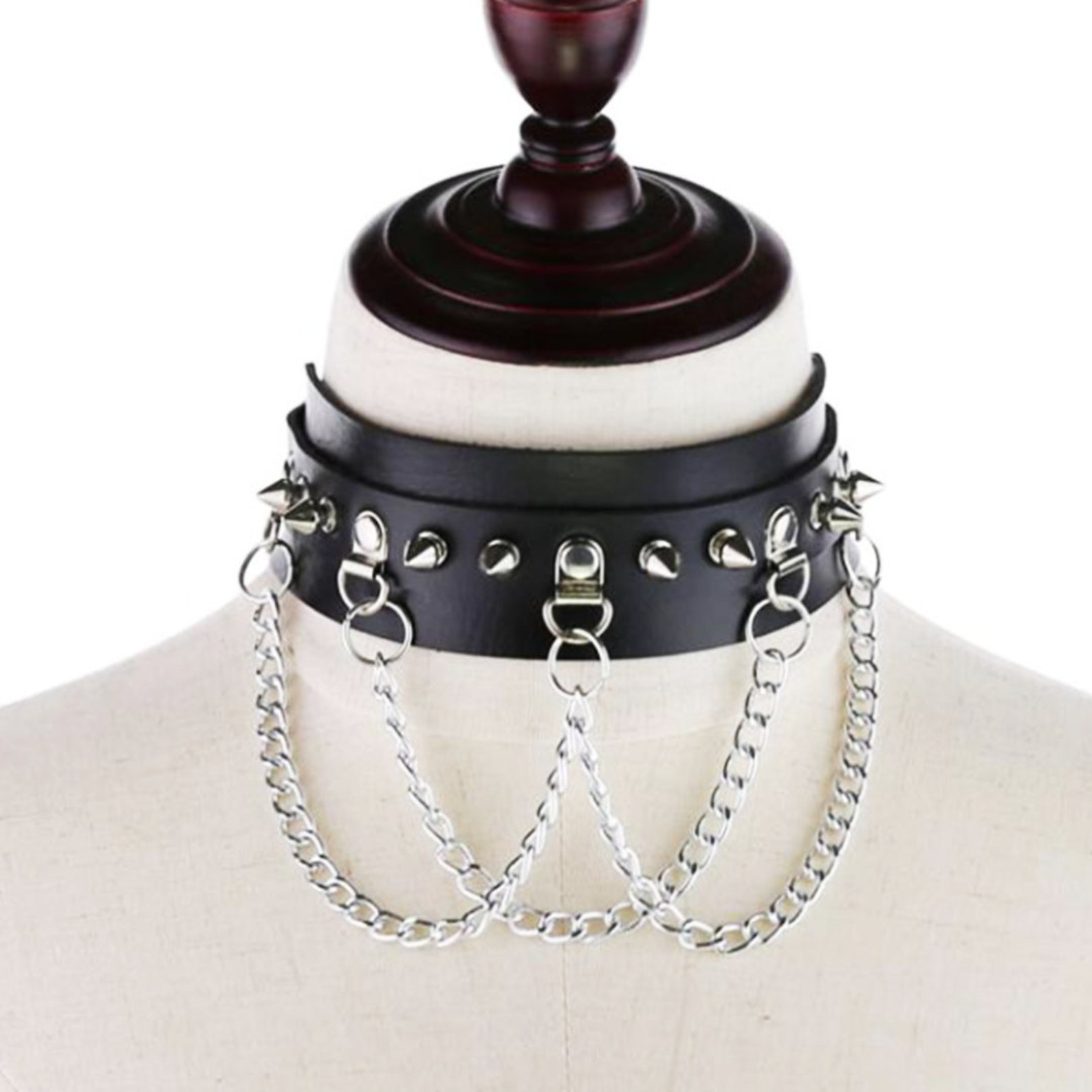 Black Spiked Chained Collar Etsy