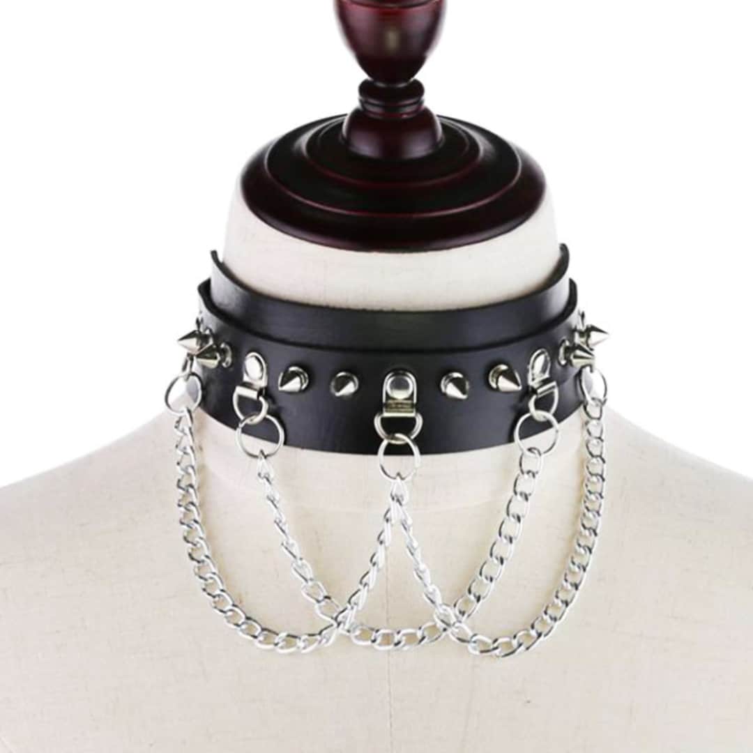 Black Spiked Chained Collar | Etsy