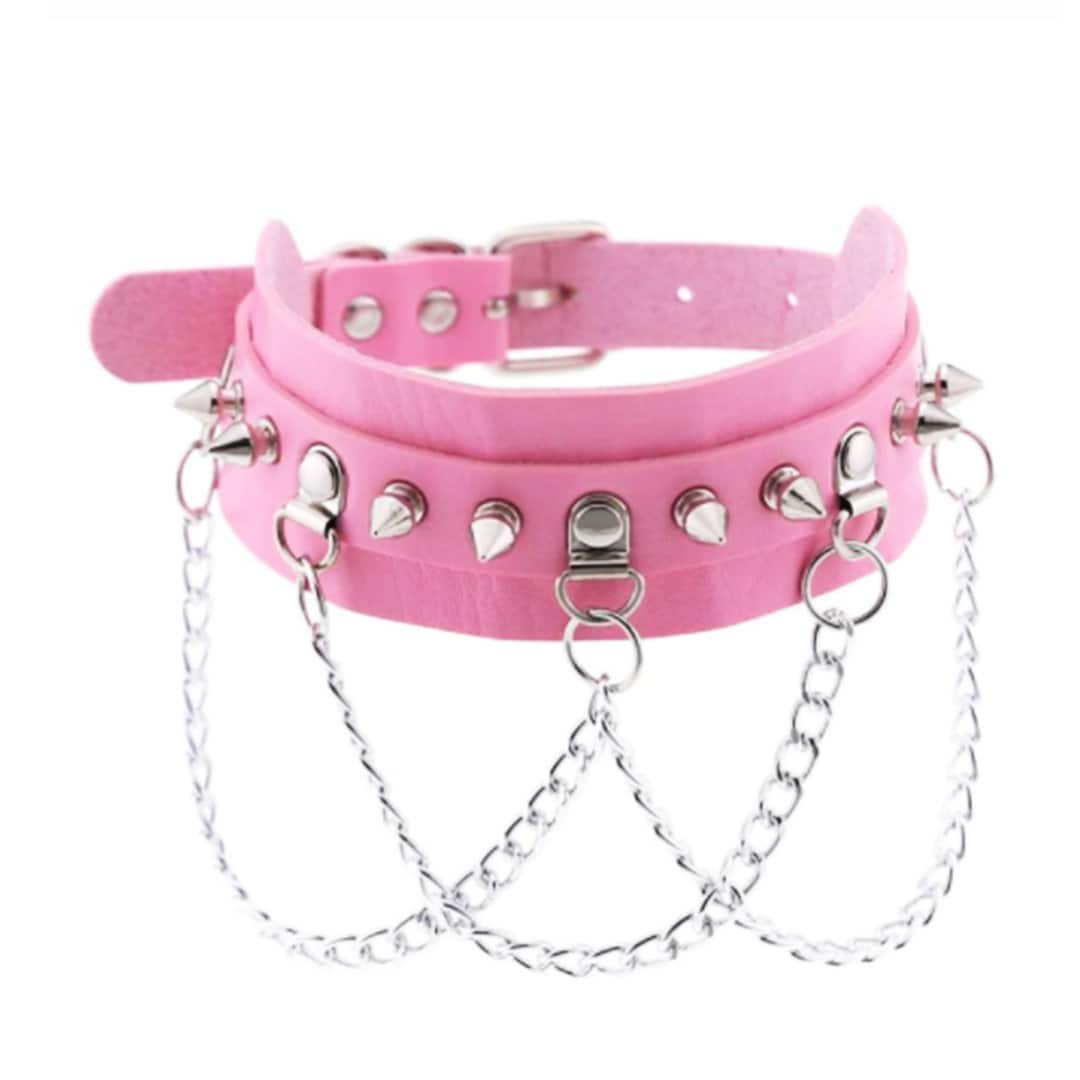 Black Spiked Chained Collar Etsy