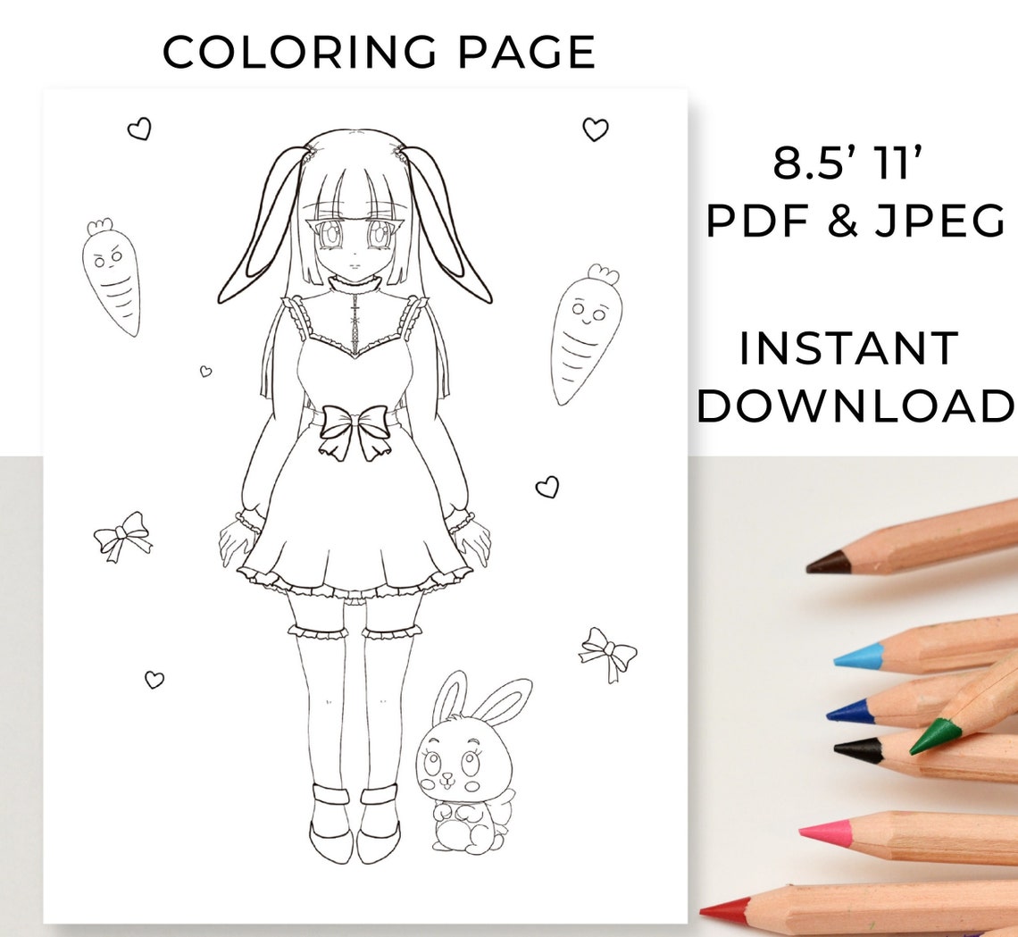 Easter Bunny Girl Coloring Page INSTANT DOWNLOAD Printable in | Etsy
