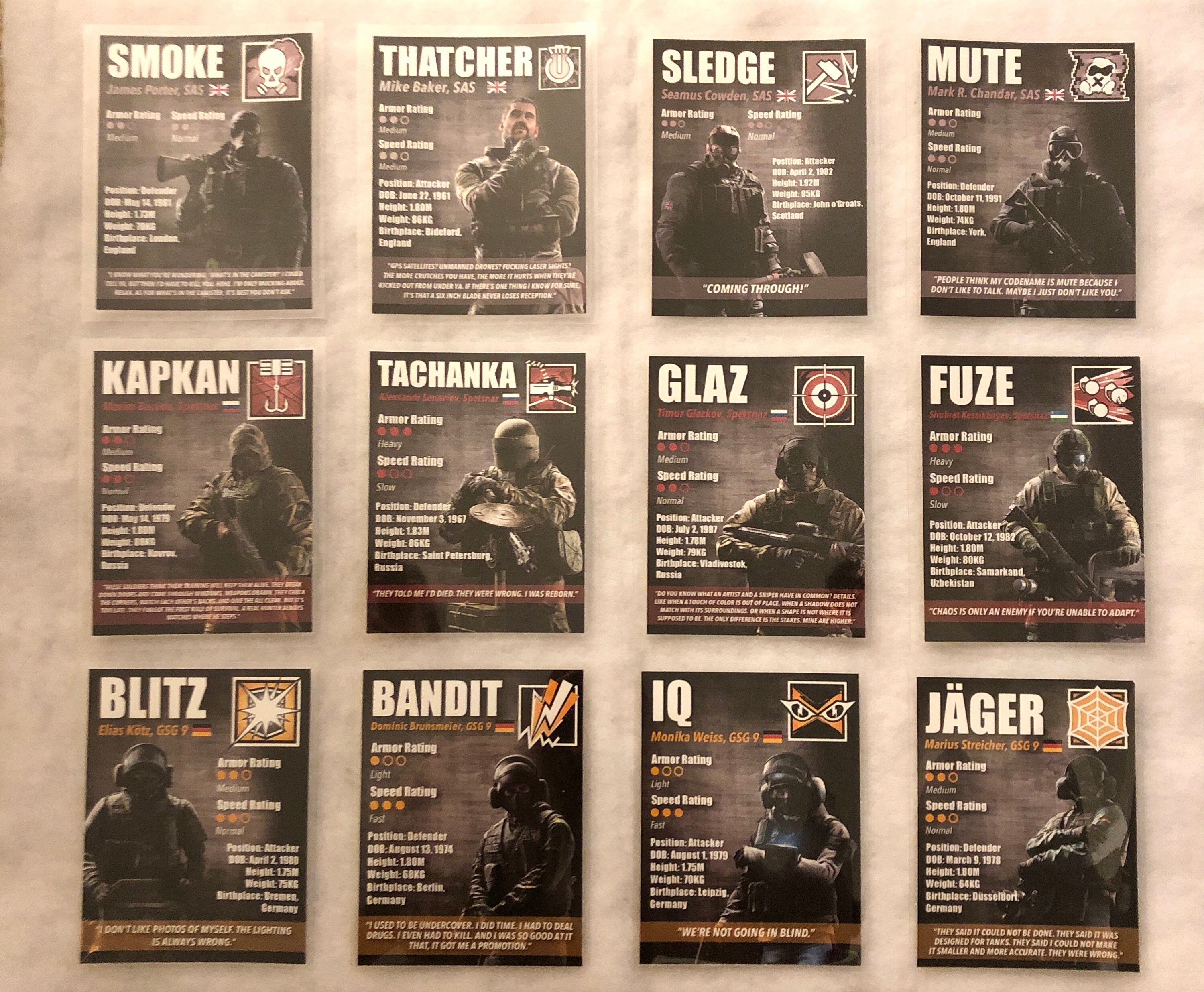 Rainbow Six Siege Laminated Operator Collectable Cards Etsy