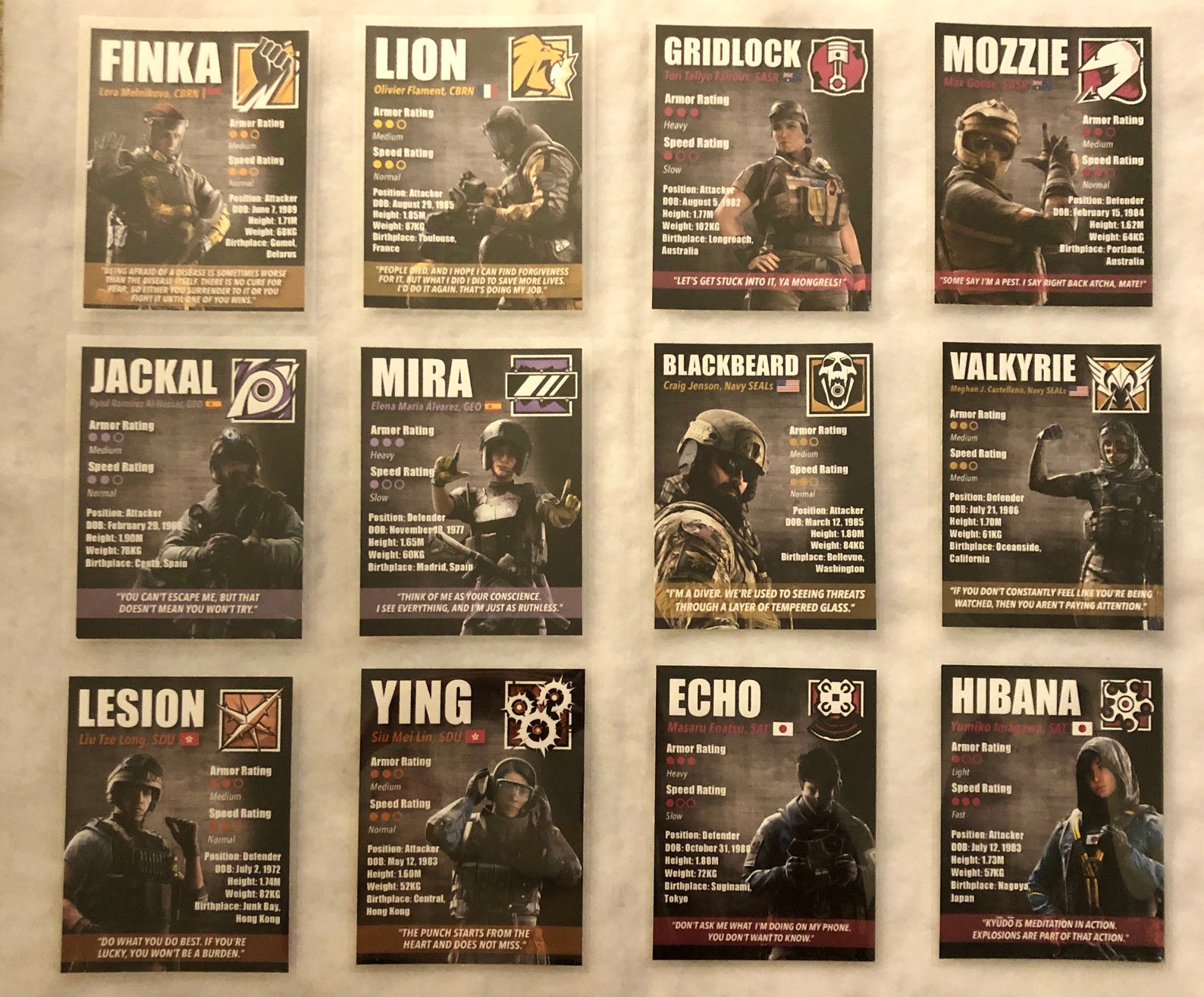 Rainbow Six Siege Laminated Operator Collectable Cards Etsy