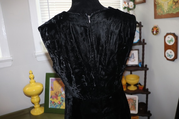 60s Black Velvet Dress- Medium - image 3