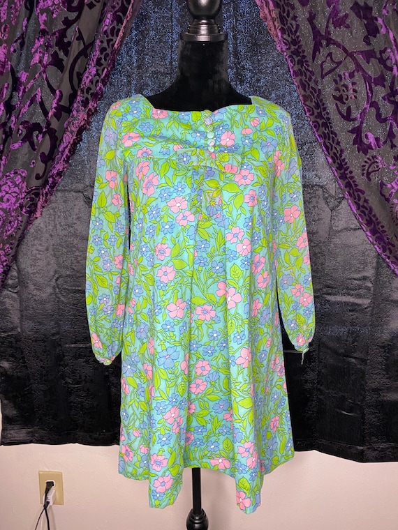 1960's Baby Doll Dress with Sheer Bell Sleeves Gem