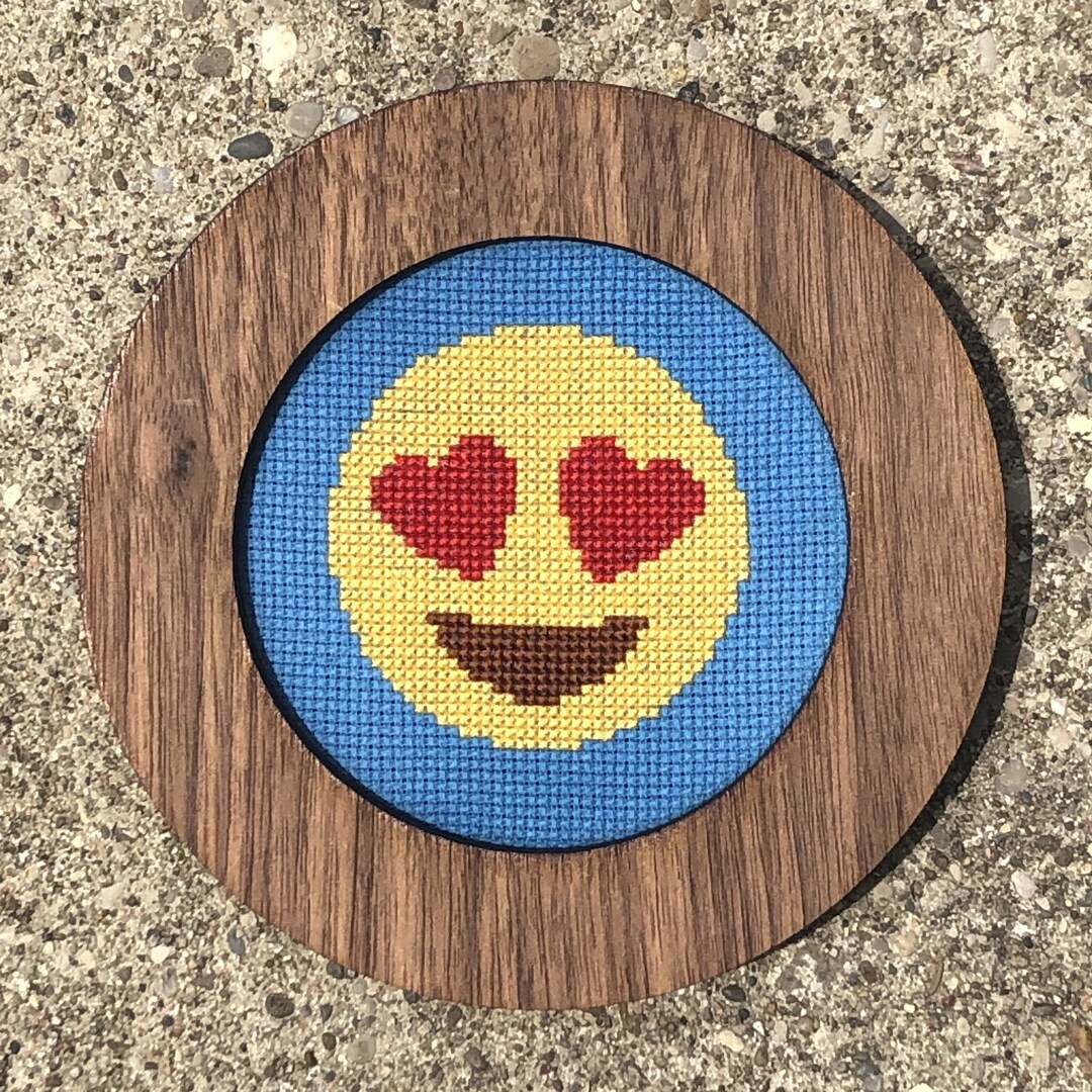 Heart Eyes Emoji Cross Stitch Pattern Instant PDF Download Beginner and