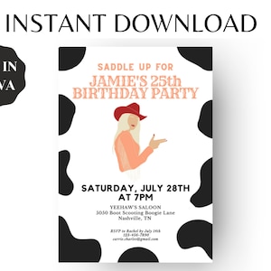 Editable Western Birthday Invite Template | Cowgirl, Yeehaw, Hoedown