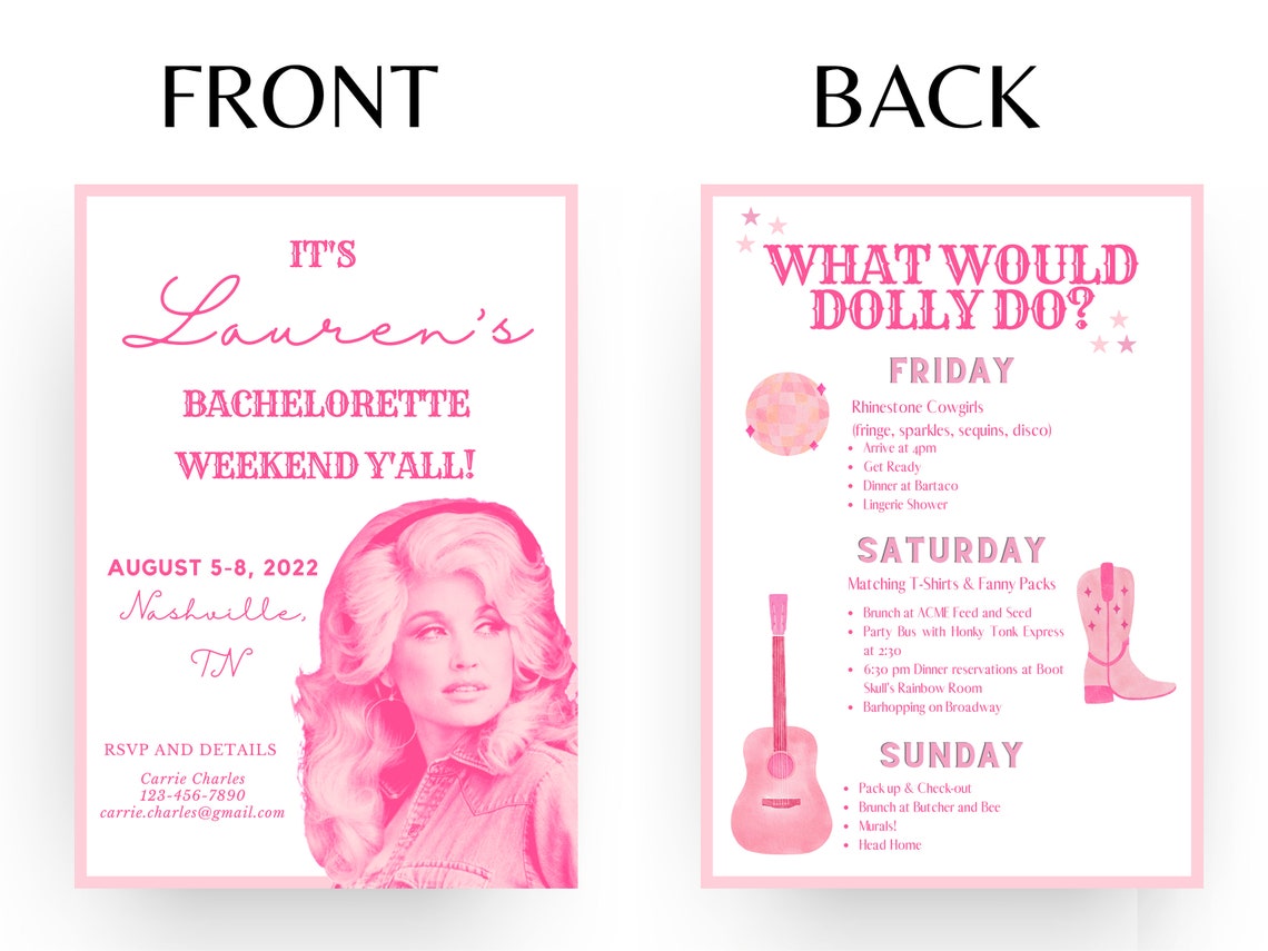 Editable Dolly Parton Bachelorette Trip Invitation Template Etsy