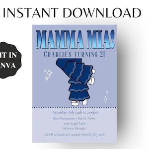 Editable Mamma Mia Birthday Invitation Template | Digital Download | Here We Go Again, 21st Birthday, Theme Party